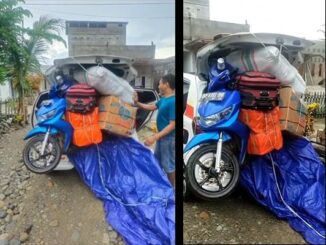 Pemudik Ini Angkut Motor dan Barang Berat Dengan Mobil LCGC