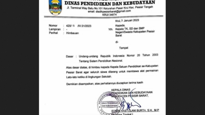 Sekolah lampung larang lato-lato