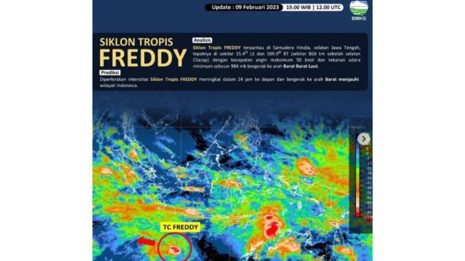 Siklon Tropis Freddy laut selatan jawa timur