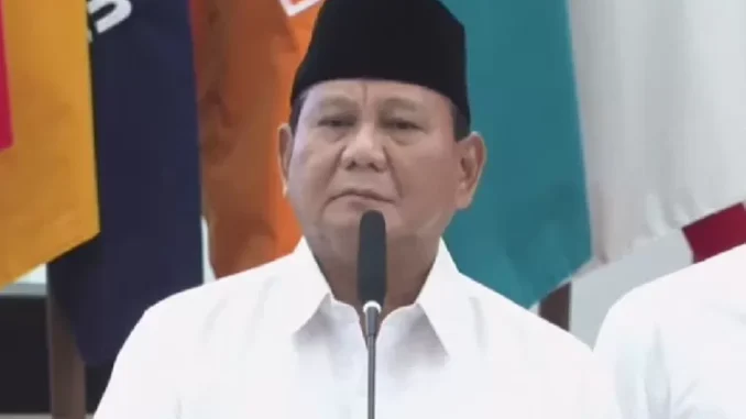 Prabowo Subianto, Presiden terpilih dari pemilihan 2024, menyampaikan pidatonya setelah Rapat Pleno Terbuka Pengumuman Presiden dan Wakil Presiden Terpilih Indonesia