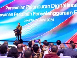 Presiden Joko Widodo secara resmi meluncurkan digitalisasi layanan perizinan penyelenggaran event di The Tribrata Darmawangsa, Jakarta, pada Senin, 24 Juni 2024. Foto: BPMI Setpres/Muchlis Jr.