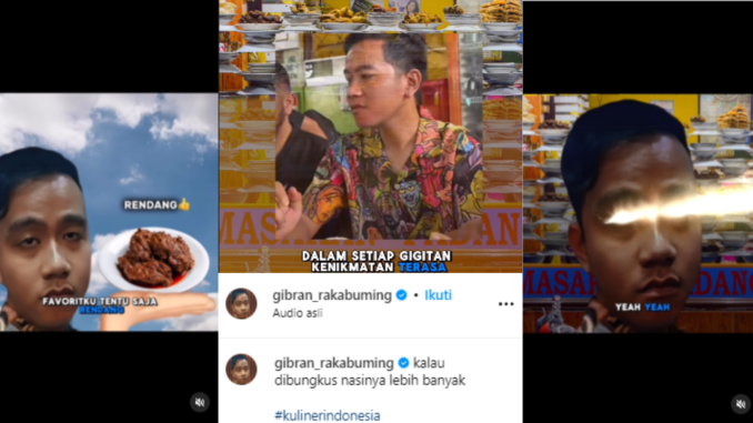 Gibran Rakabuming Raka Unggah Video Lagu Nasi Padang Viral di Instagram