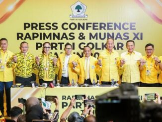 Konferensi pers petinggi Partai Golkar di acara Munas XI Partai Golkar di JCC Jakarta, Rabu, 21 Agustus 2024. Munas XI Partai Golkar secara resmi telah mengesahkan Bahlil Lahadalia sebagai Ketua Umum DPP Partai Golkar periode 2024-2029