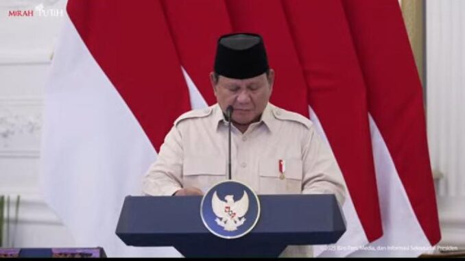 Presiden Prabowo Subianto. Foto: YouTube Sekretariat Presiden.