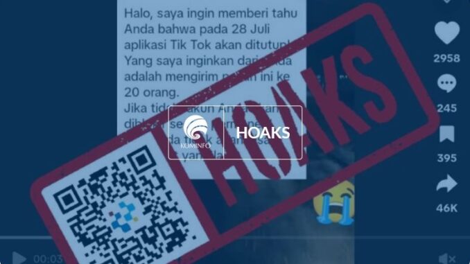 Tangkapan Layar Hoaks tentang Platform TikTok akan Ditutup pada 28 Juni 2025.