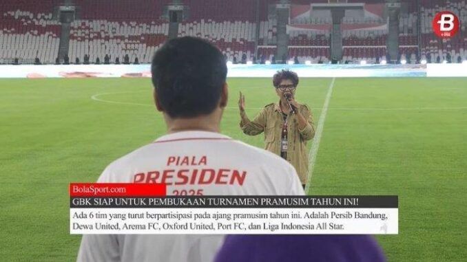 Rita Butar Butar saat menyanyikan lagu Indonesia Raya dalam persiapan enam jam sebelum upacara pembukaan Piala Presiden 2025 di SUGBK pada 6 Juli 2025 (Tangkapan Layar Video)