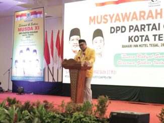Ketua DPD Partai Golkar Jawa Tengah, Mohammad Saleh pada saat sambutan Musyawarah Daerah (Musda) XI DPD Partai Golkar Kota Tegal, yang digelar di Bahari Inn pada Kamis (28/8/2025)