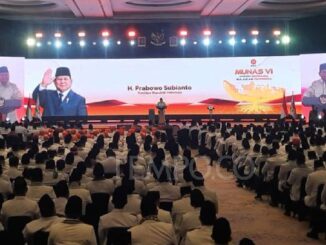 Presiden Prabowo Subianto memberikan sambutan di penutupan Musyawarah Nasional ke-VI PKS di Hotel Sultan, Jakarta, 29 September 2025