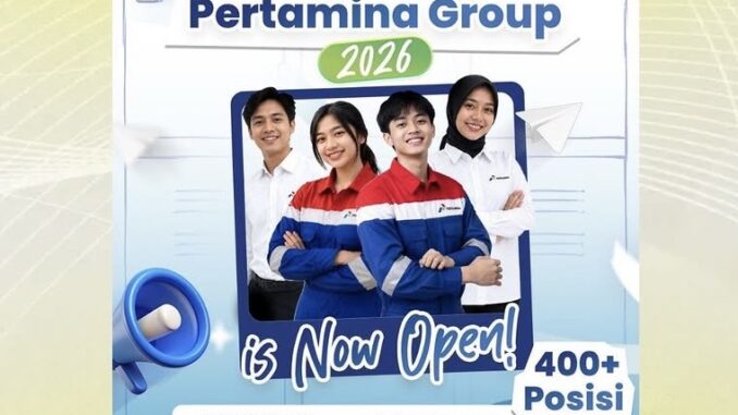 Poster resmi internship Pertamina Group 2026 dengan informasi 400 posisi untuk fresh graduate