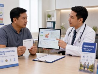 Ilustrasi pasien diabetes tipe 2 berkonsultasi tentang terapi tirzepatide