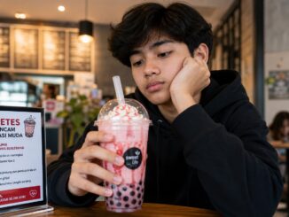 Ilustrasi remaja mengonsumsi minuman manis terkait diabetes usia muda