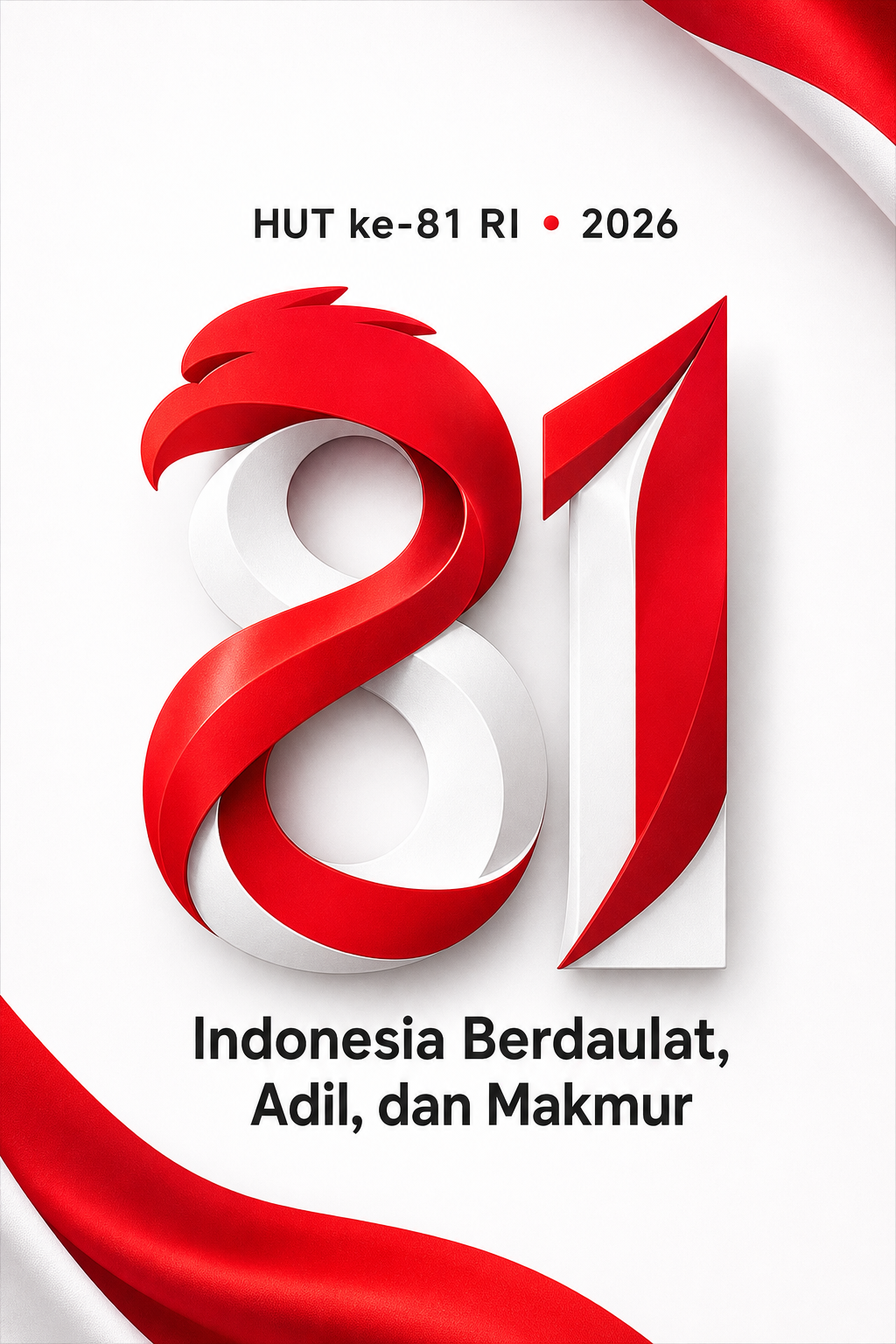 Ilustrasi, logo tema HUT ke-81 RI 2026 bertuliskan Indonesia Berdaulat, Adil, dan Makmur. versi joss.co.id