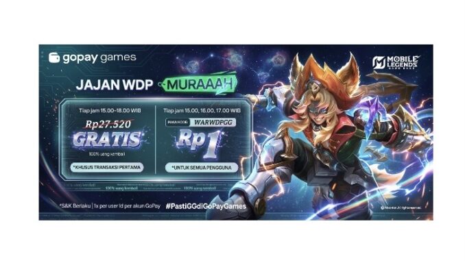 Nikmati promo GoPay Games Agustus 2026! Dapatkan gratis Weekly Diamond Pass MLBB, diamond FF, cashback hingga 100%, dan flash sale top up game cuma Rp1.