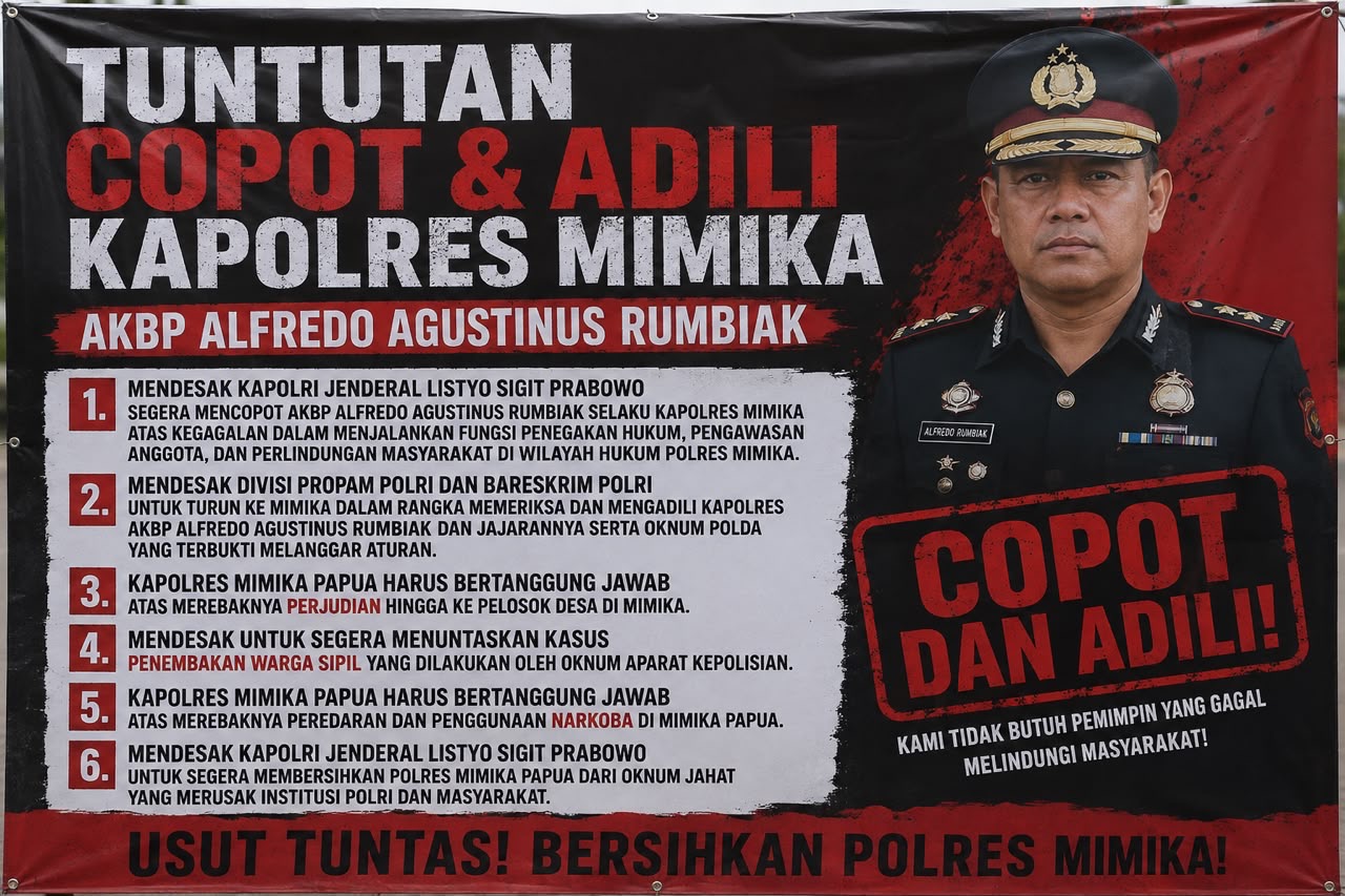 Gerakan Mahasiswa Hukum Indonesia (GMHI) mendesak Kapolri mencopot Kapolres Mimika AKBP Alfredo Agustinus Rumbiak atas dugaan beking judi dan kasus penembakan warga.