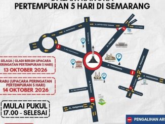 Rekayasa lalu lintas Tugu Muda, penutupan jalan Tugu Muda Semarang, peringatan Pertempuran 5 Hari Semarang 2026, jalur alternatif Semarang, kantong parkir Tugu Muda.
