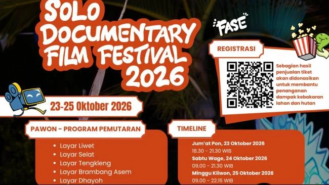 SODOC Film Festival 2026 digelar di Surakarta dengan mengusung tema "Fase". Sebagian hasil penjualan tiket didonasikan untuk penanganan karhutla. SODOC Film Festival 2026 digelar di Surakarta dengan mengusung tema "Fase". Sebagian hasil penjualan tiket didonasikan untuk penanganan karhutla.
